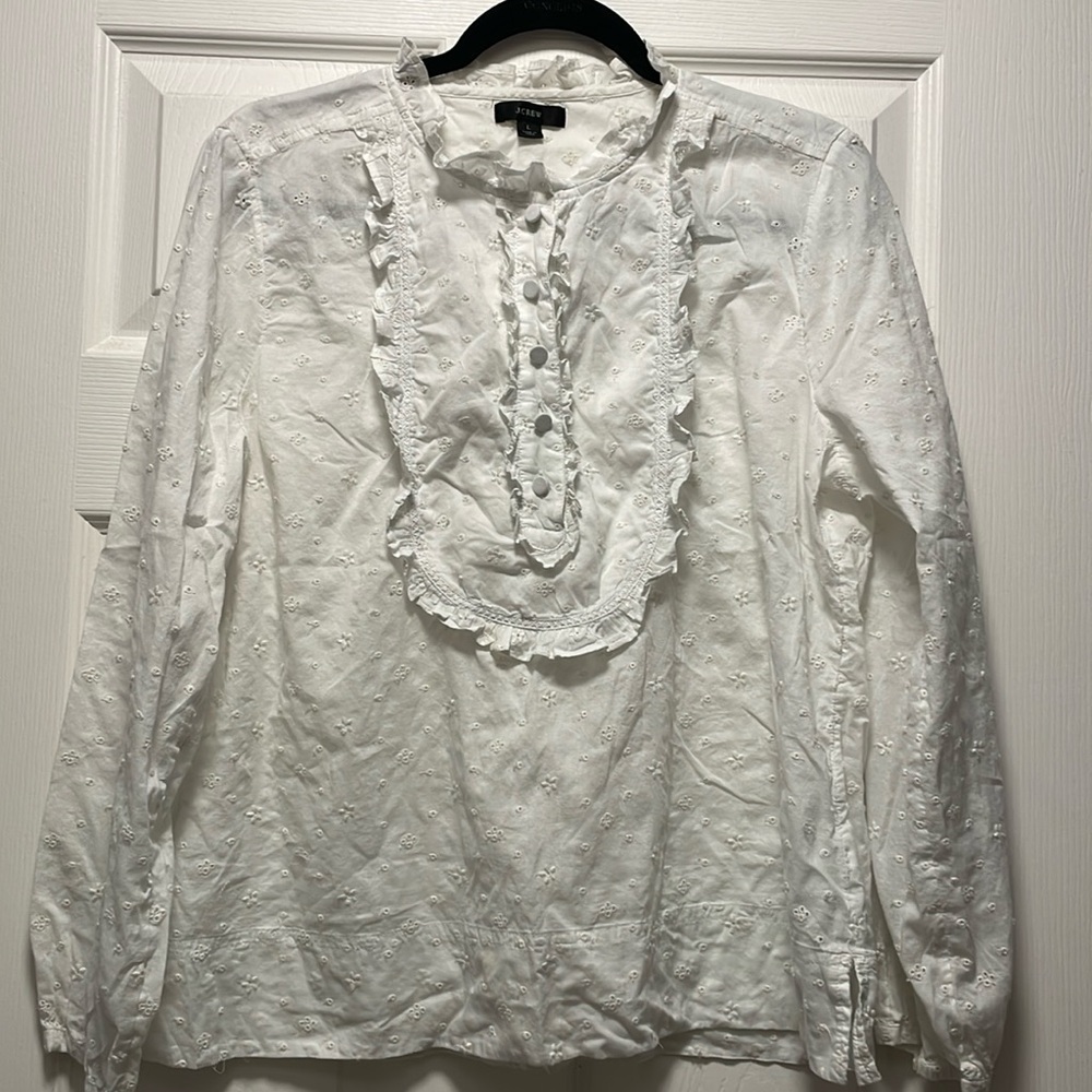 J. Crew ruffles bib shirt Sz L